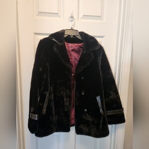Faux Fur/Faux Leather Trim Coat